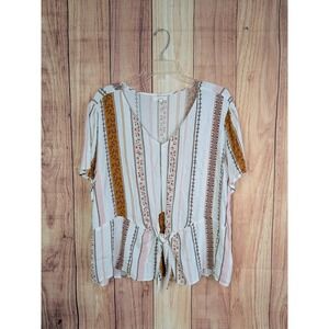 Maurices Womens Top Plus Size XXL White Striped‎ Floral Print with Tie Front